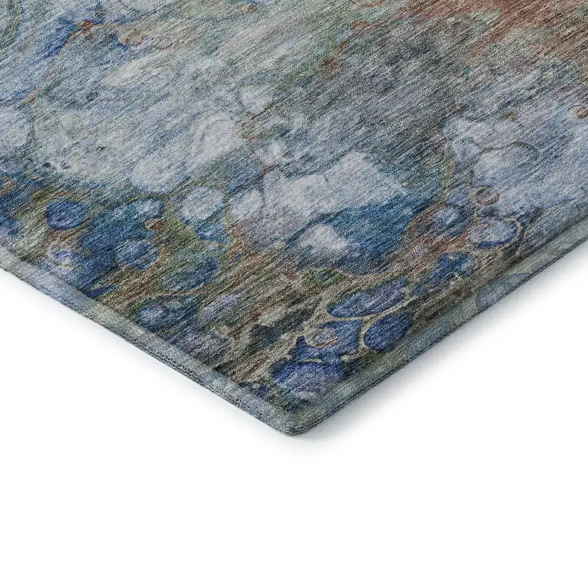 Coral Blue And Ivory Abstract Washable Area Rug With UV Protection Photo 8