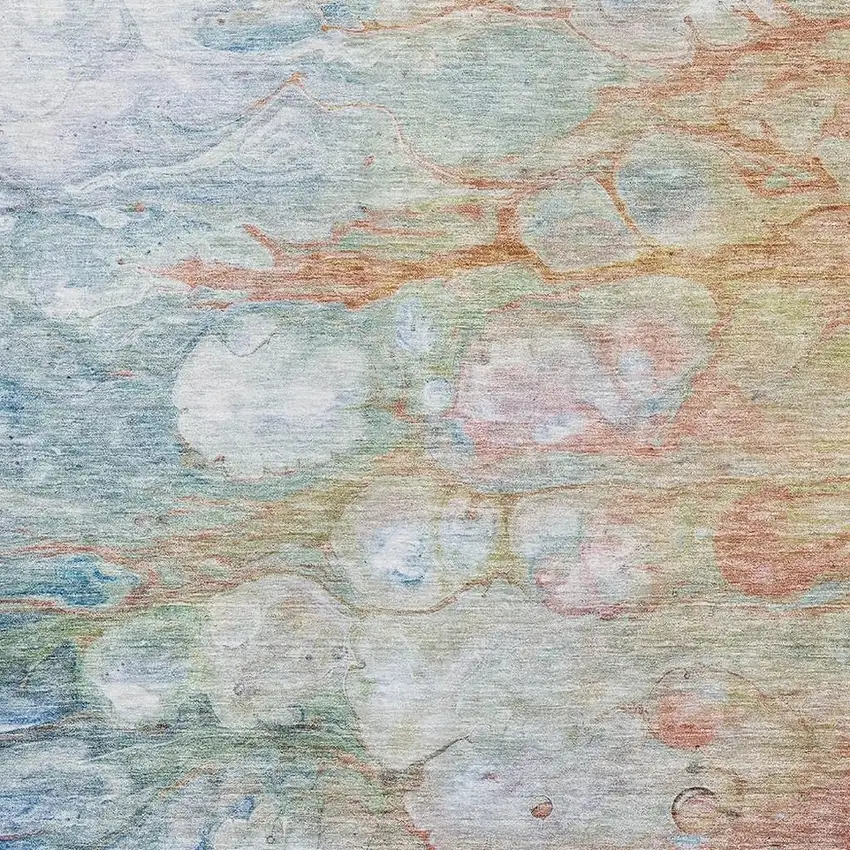 Coral Blue And Ivory Abstract Washable Area Rug With UV Protection Photo 4