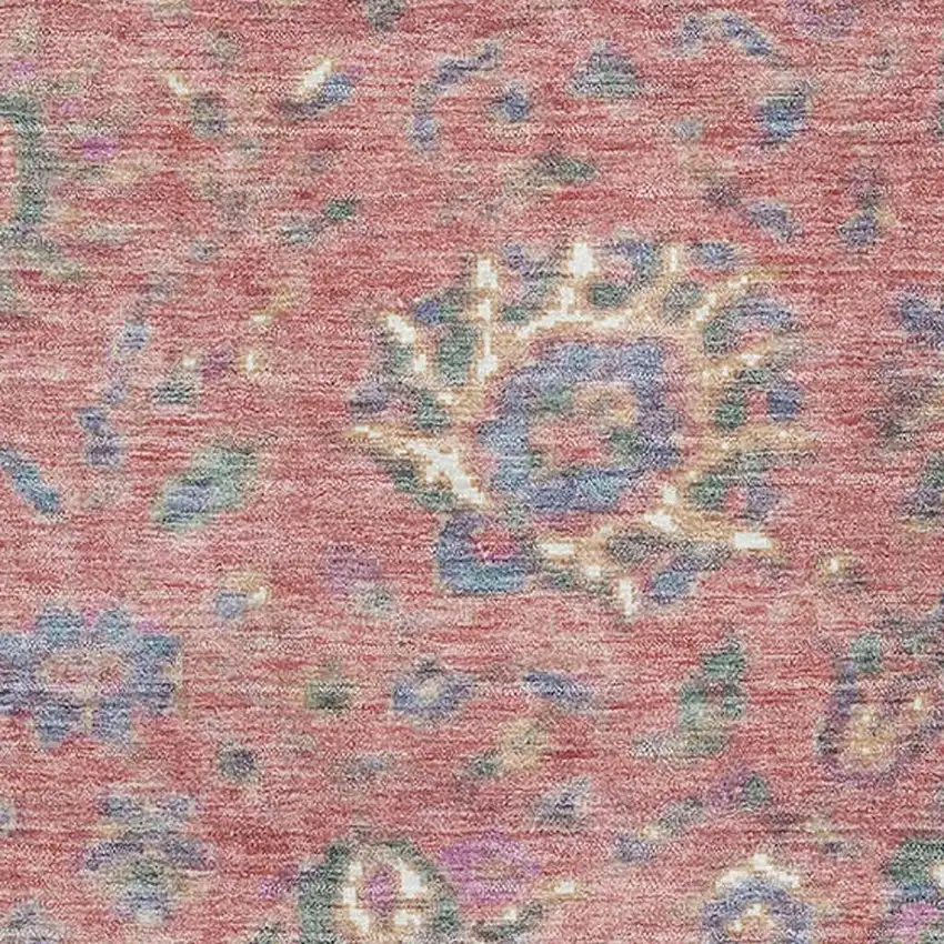 Coral Blue And Ivory Oriental Washable Area Rug With UV Protection Photo 3