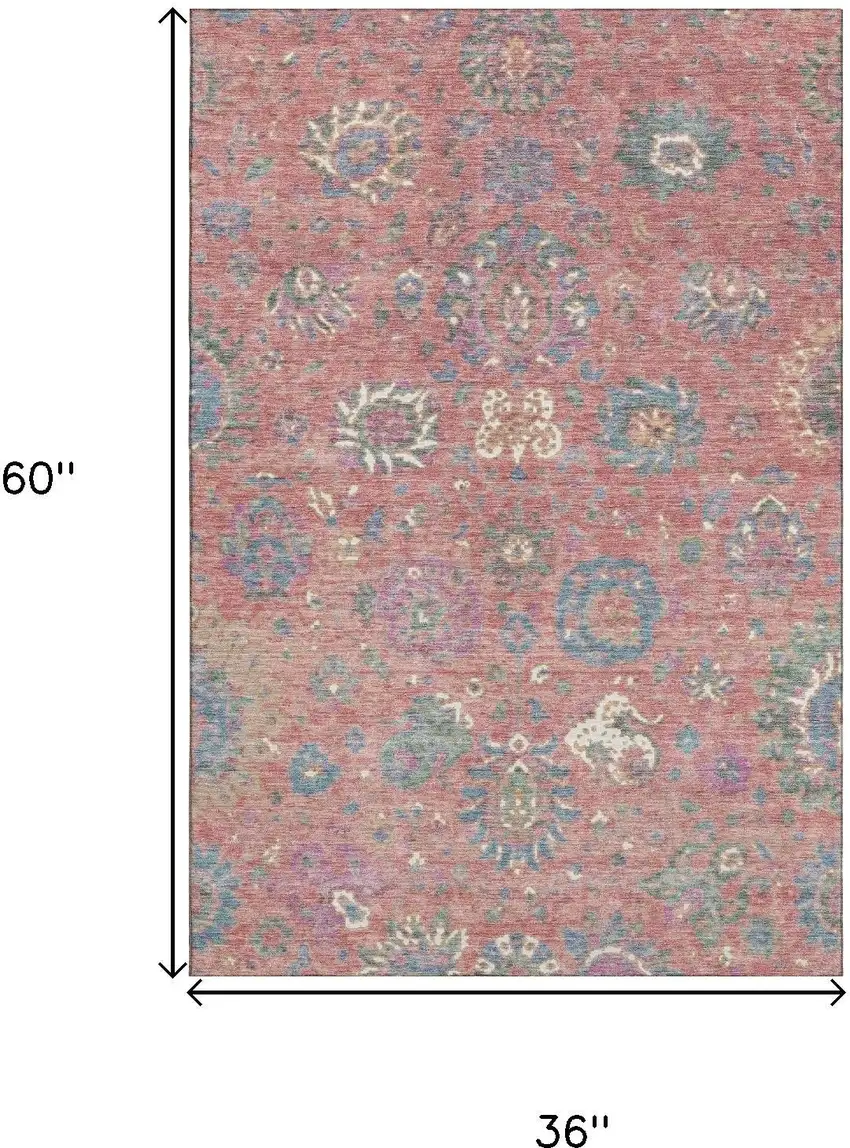 Coral Blue And Ivory Oriental Washable Area Rug With UV Protection Photo 9