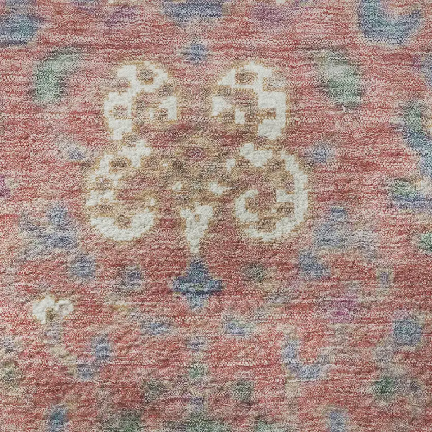 Coral Blue And Ivory Oriental Washable Area Rug With UV Protection Photo 9