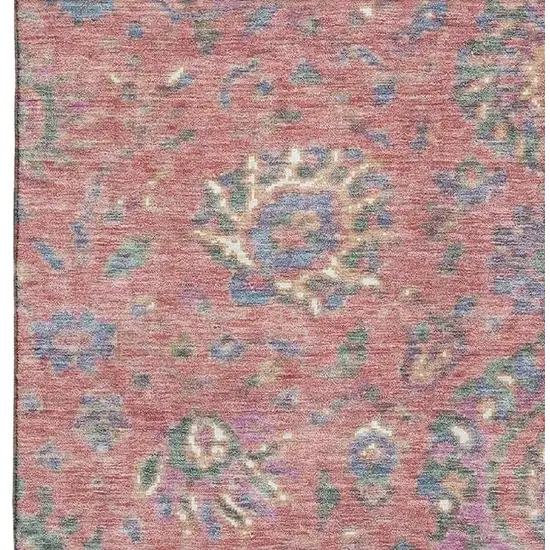 Coral Blue And Ivory Oriental Washable Area Rug With UV Protection Photo 4