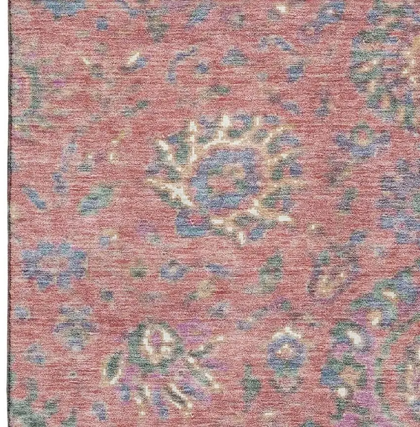 Coral Blue And Ivory Oriental Washable Area Rug With UV Protection Photo 4