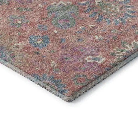 Coral Blue And Ivory Oriental Washable Area Rug With UV Protection Photo 8