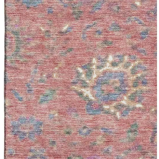 Coral Blue And Ivory Oriental Washable Area Rug With UV Protection Photo 3