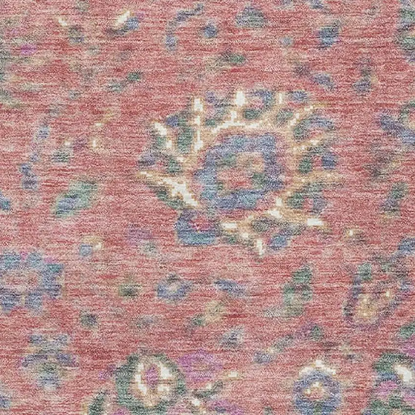 Coral Blue And Ivory Oriental Washable Area Rug With UV Protection Photo 3