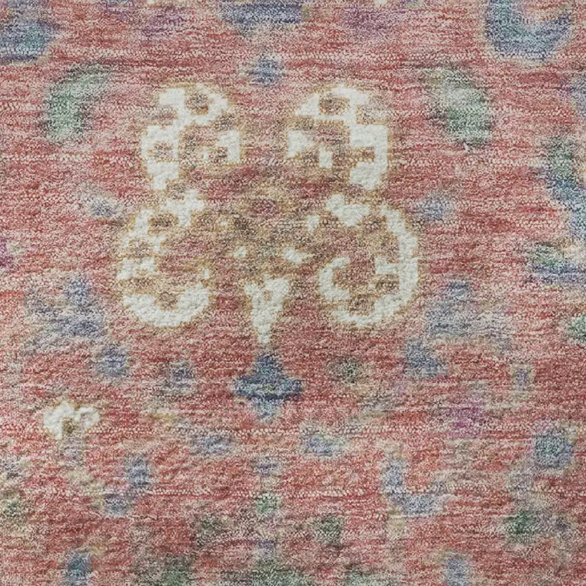 Coral Blue And Ivory Oriental Washable Area Rug With UV Protection Photo 8