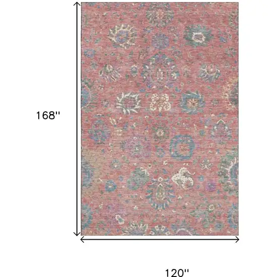 Coral Blue And Ivory Oriental Washable Area Rug With UV Protection Photo 9