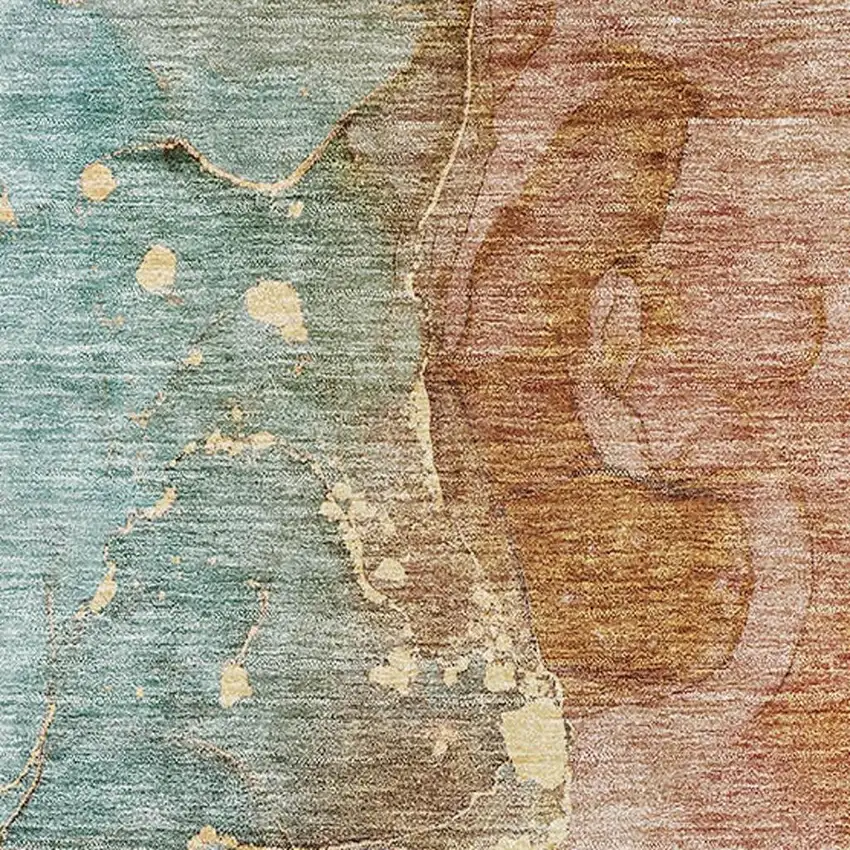 Coral Blue And Purple Abstract Washable Area Rug With UV Protection Photo 3