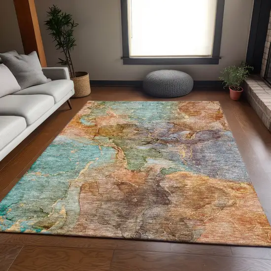 Coral Blue And Purple Abstract Washable Area Rug With UV Protection Photo 4