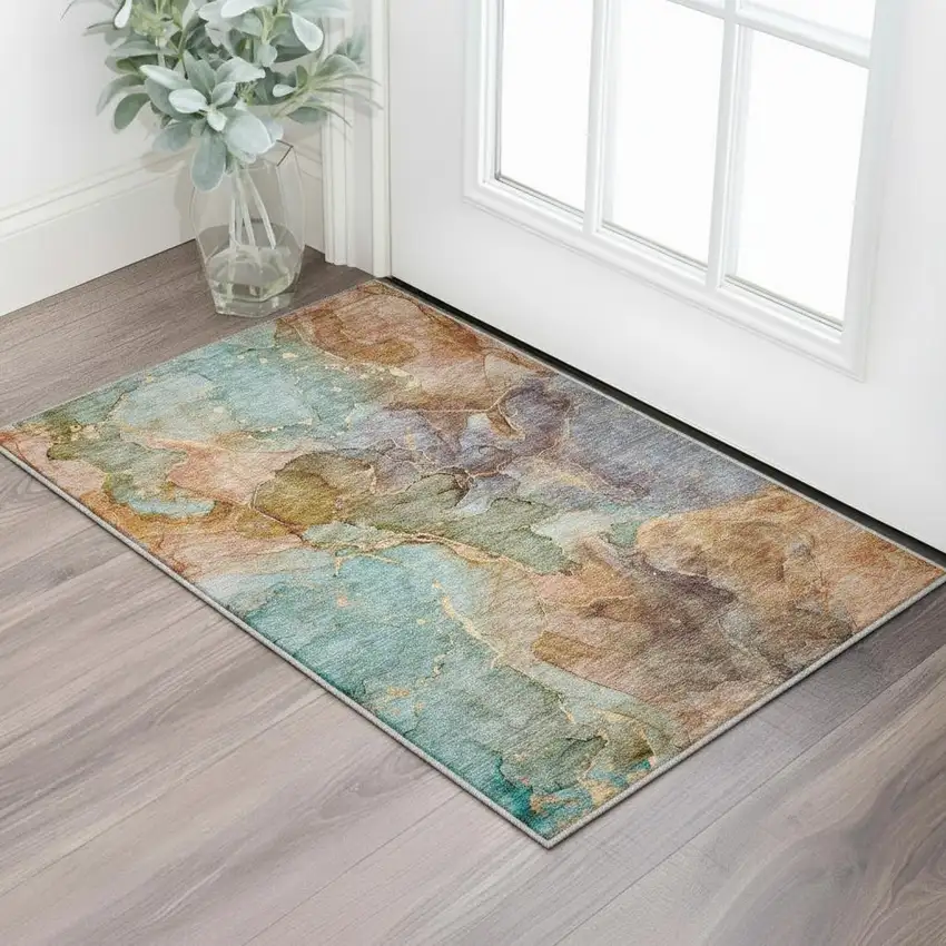 Coral Blue And Purple Abstract Washable Area Rug With UV Protection Photo 2