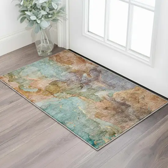 Coral Blue And Purple Abstract Washable Area Rug With UV Protection Photo 2