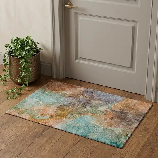 Coral Blue And Purple Abstract Washable Area Rug With UV Protection Photo 1