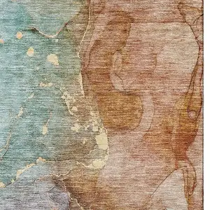 Photo of Coral Blue And Purple Abstract Washable Area Rug With UV Protection