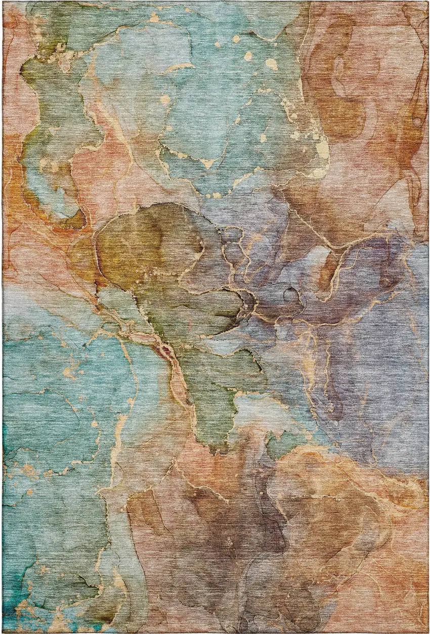 Coral Blue And Purple Abstract Washable Area Rug With UV Protection Photo 6