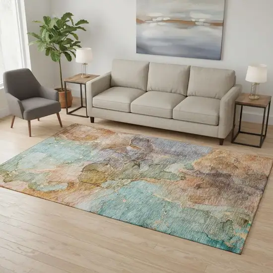 Coral Blue And Purple Abstract Washable Area Rug With UV Protection Photo 2