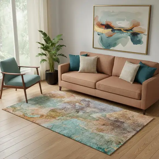 Coral Blue And Purple Abstract Washable Area Rug With UV Protection Photo 1