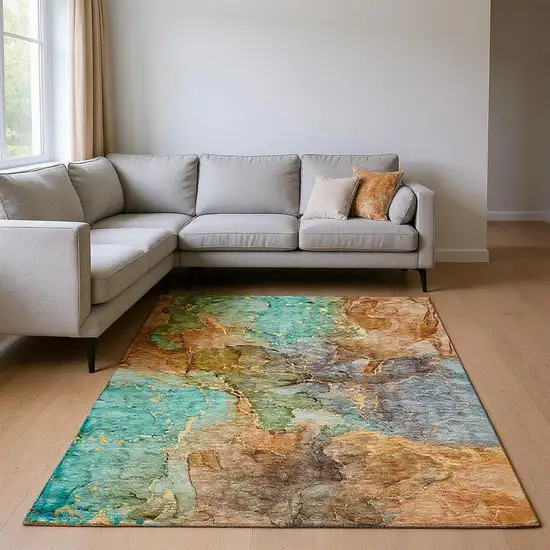 Coral Blue And Purple Abstract Washable Area Rug With UV Protection Photo 1