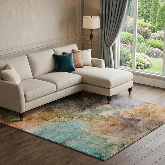 Coral Blue And Purple Abstract Washable Area Rug With UV Protection Photo 1