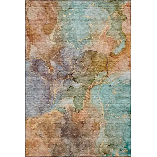 Coral Blue And Purple Abstract Washable Area Rug With UV Protection Photo 4