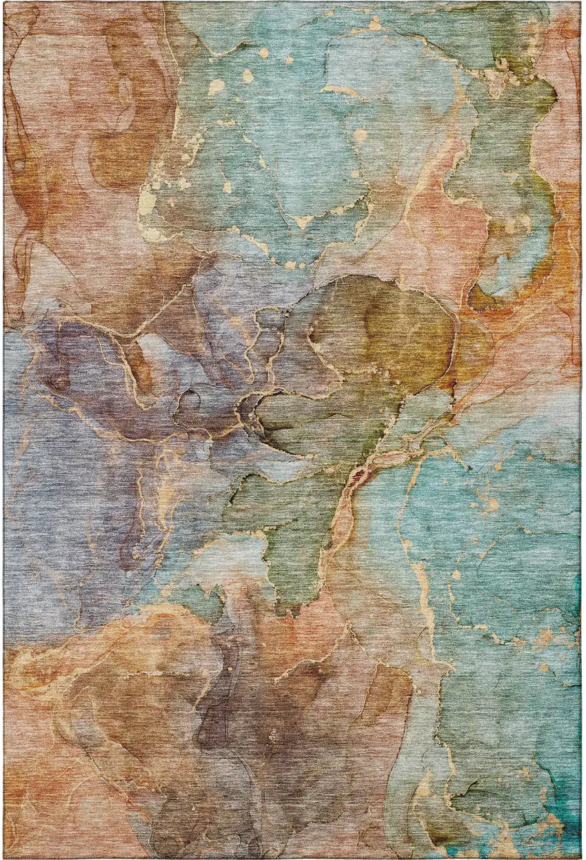 Coral Blue And Purple Abstract Washable Area Rug With UV Protection Photo 4