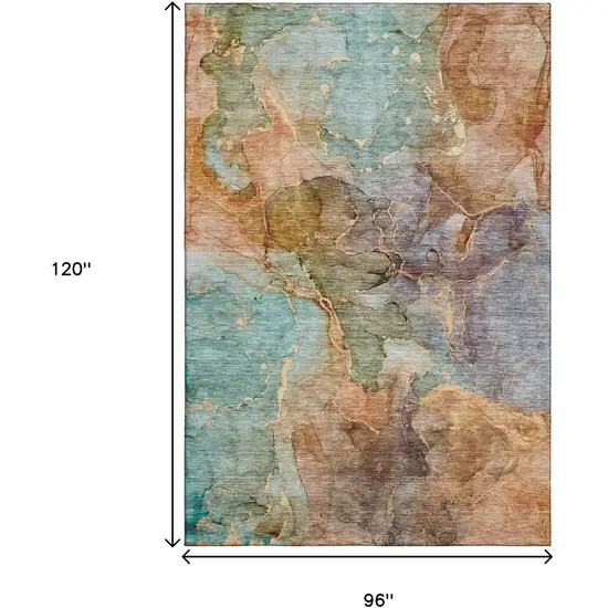 Coral Blue And Purple Abstract Washable Area Rug With UV Protection Photo 3