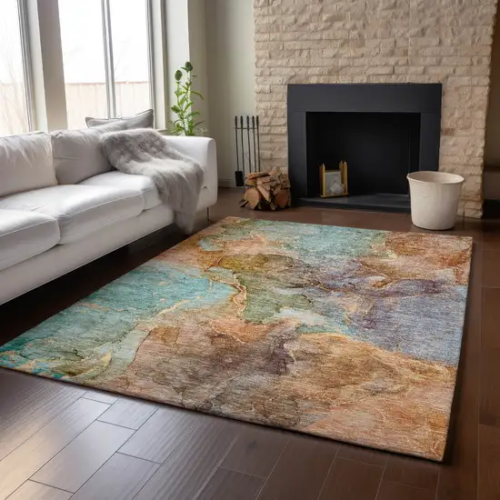 Coral Blue And Purple Abstract Washable Area Rug With UV Protection Photo 6
