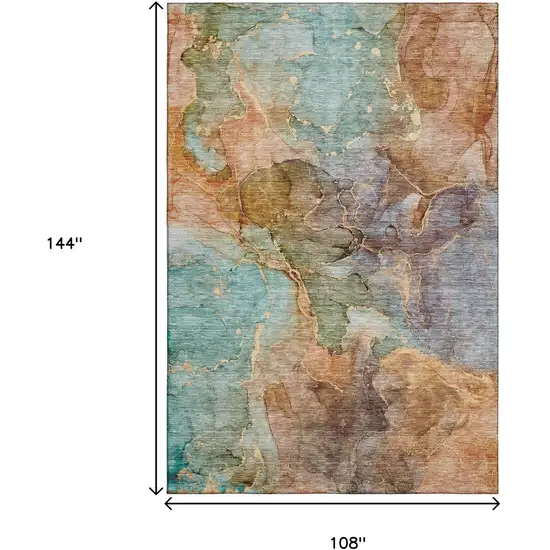 Coral Blue And Purple Abstract Washable Area Rug With UV Protection Photo 3