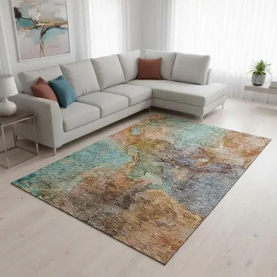 Coral Blue And Purple Abstract Washable Area Rug With UV Protection Photo 1