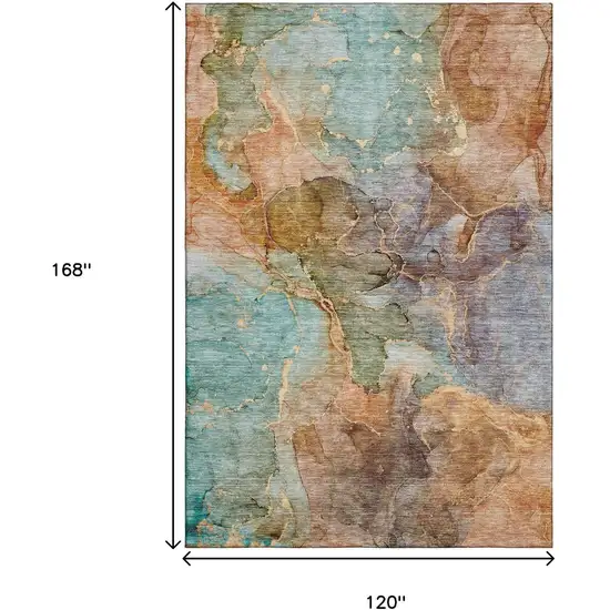 Coral Blue And Purple Abstract Washable Area Rug With UV Protection Photo 3