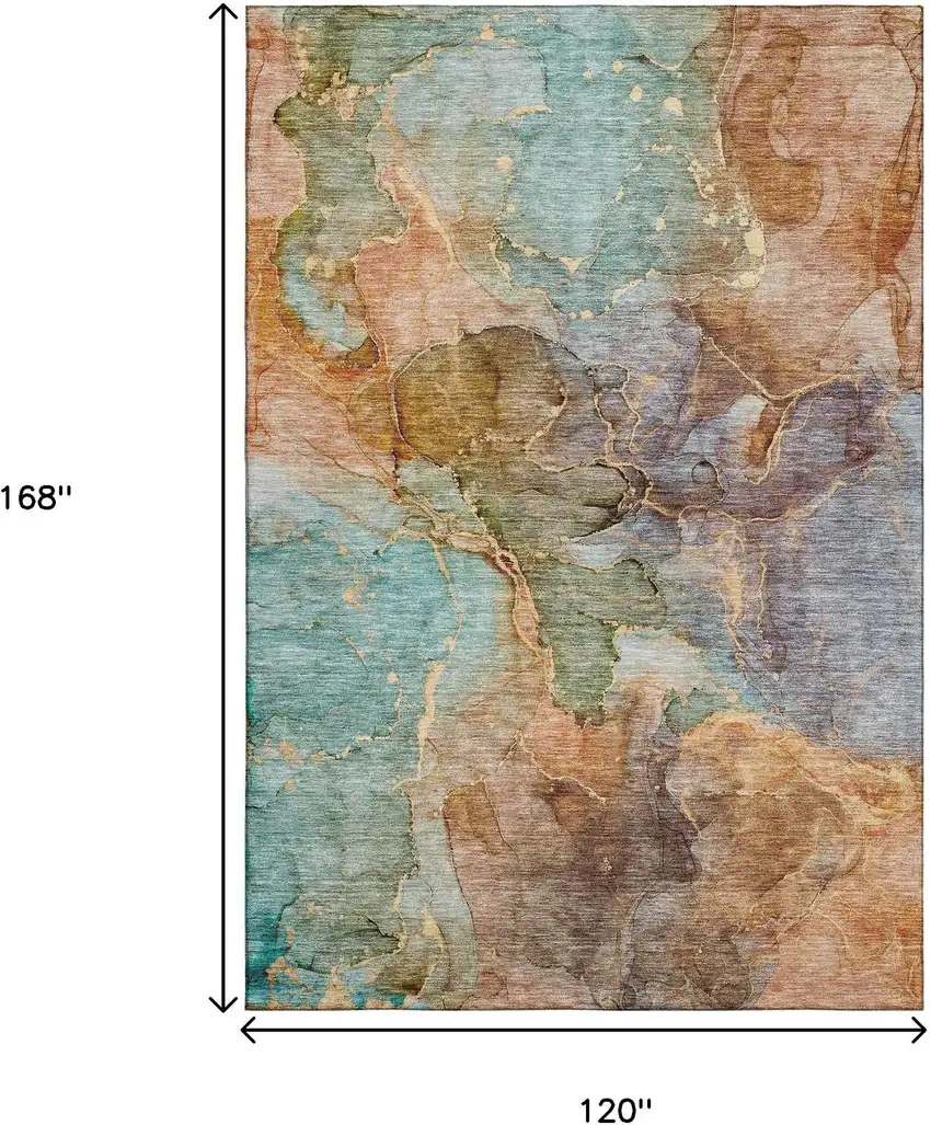 Coral Blue And Purple Abstract Washable Area Rug With UV Protection Photo 3