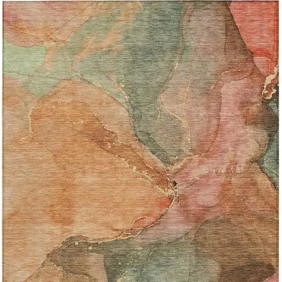 Coral Brown And Mint Green Abstract Washable Indoor Outdoor Area Rug Photo 3