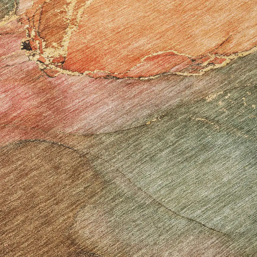 Coral Brown And Mint Green Abstract Washable Indoor Outdoor Area Rug Photo 9