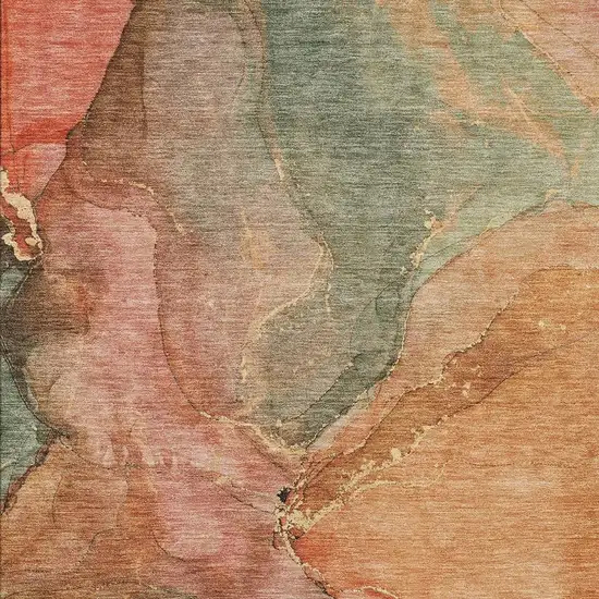 Coral Brown And Mint Green Abstract Washable Indoor Outdoor Area Rug Photo 3