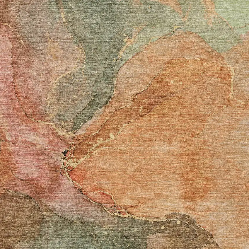 Coral Brown And Mint Green Abstract Washable Indoor Outdoor Area Rug Photo 7