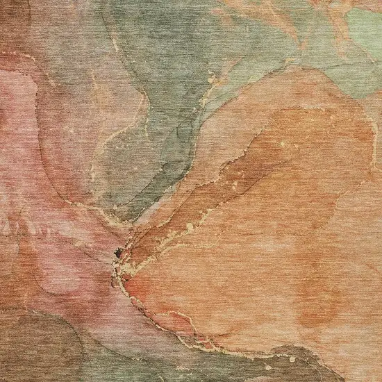 Coral Brown And Mint Green Abstract Washable Indoor Outdoor Area Rug Photo 3