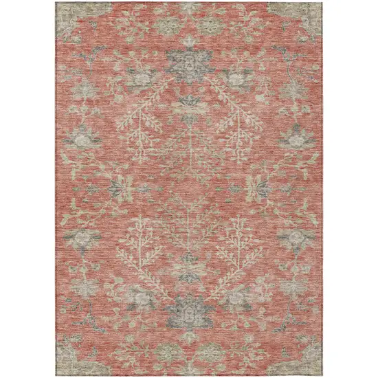 Coral Charcoal And Gray Floral Washable Indoor Outdoor Area Rug Photo 2