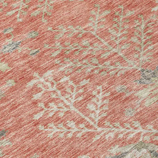 Coral Charcoal And Gray Floral Washable Indoor Outdoor Area Rug Photo 5