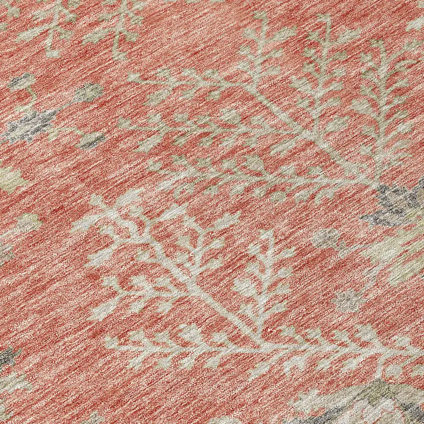 Coral Charcoal And Gray Floral Washable Indoor Outdoor Area Rug Photo 5