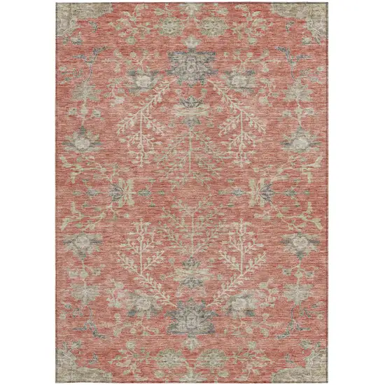 Coral Charcoal And Gray Floral Washable Indoor Outdoor Area Rug Photo 6
