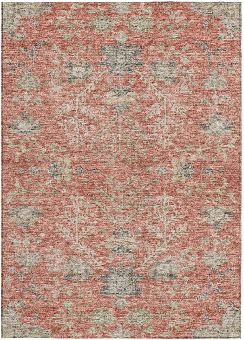 Coral Charcoal And Gray Floral Washable Indoor Outdoor Area Rug Photo 6