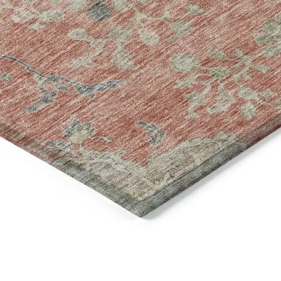Coral Charcoal And Gray Floral Washable Indoor Outdoor Area Rug Photo 4