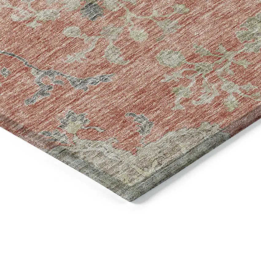 Coral Charcoal And Gray Floral Washable Indoor Outdoor Area Rug Photo 4