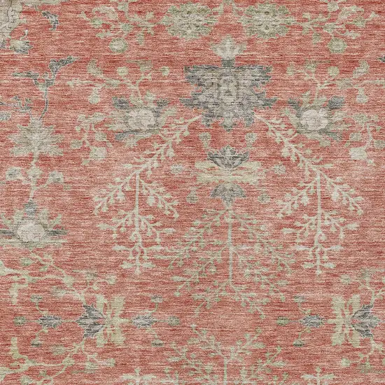 Coral Charcoal And Gray Floral Washable Indoor Outdoor Area Rug Photo 6