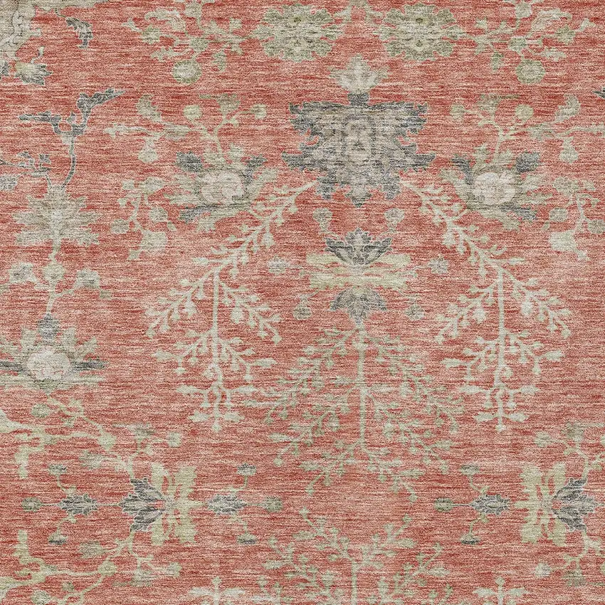 Coral Charcoal And Gray Floral Washable Indoor Outdoor Area Rug Photo 6