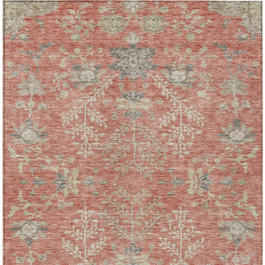 Coral Charcoal And Gray Floral Washable Indoor Outdoor Area Rug Photo 7