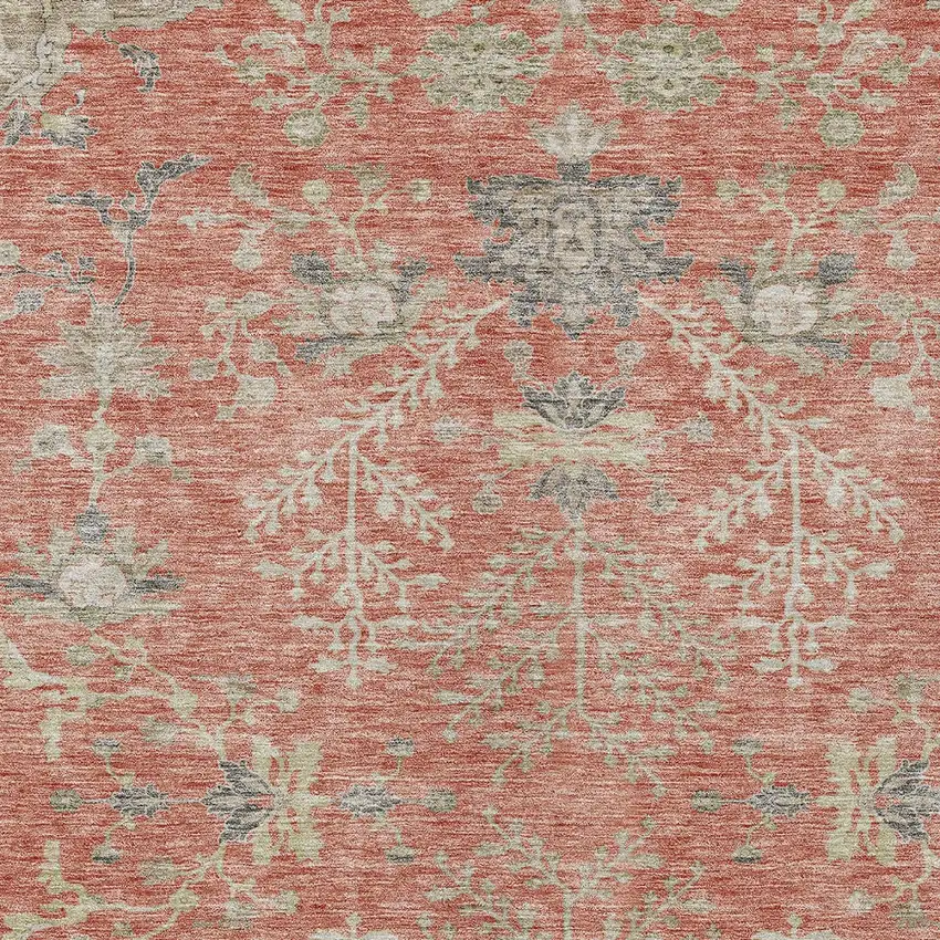 Coral Charcoal And Gray Floral Washable Indoor Outdoor Area Rug Photo 6