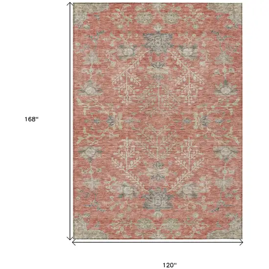Coral Charcoal And Gray Floral Washable Indoor Outdoor Area Rug Photo 3