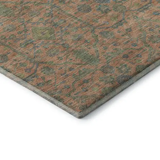Coral Denim Blue And Green Oriental Washable Area Rug With UV Protection Photo 7