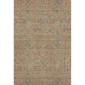 Photo of Coral Denim Blue And Green Oriental Washable Area Rug With UV Protection